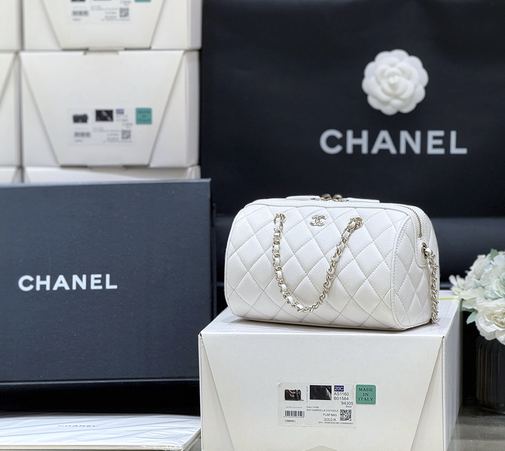  샤 ƆC ⅭＨΑＮＥⅬ ƆC 넬 원통백 볼링백 탑핸들 체인 크로스백 AP4474