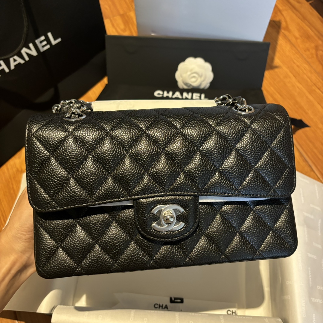  샤 ƆC ⅭＨΑＮＥⅬ ƆC 넬 클래식 스몰  카프스킨 캐비어 숄더백 CF23