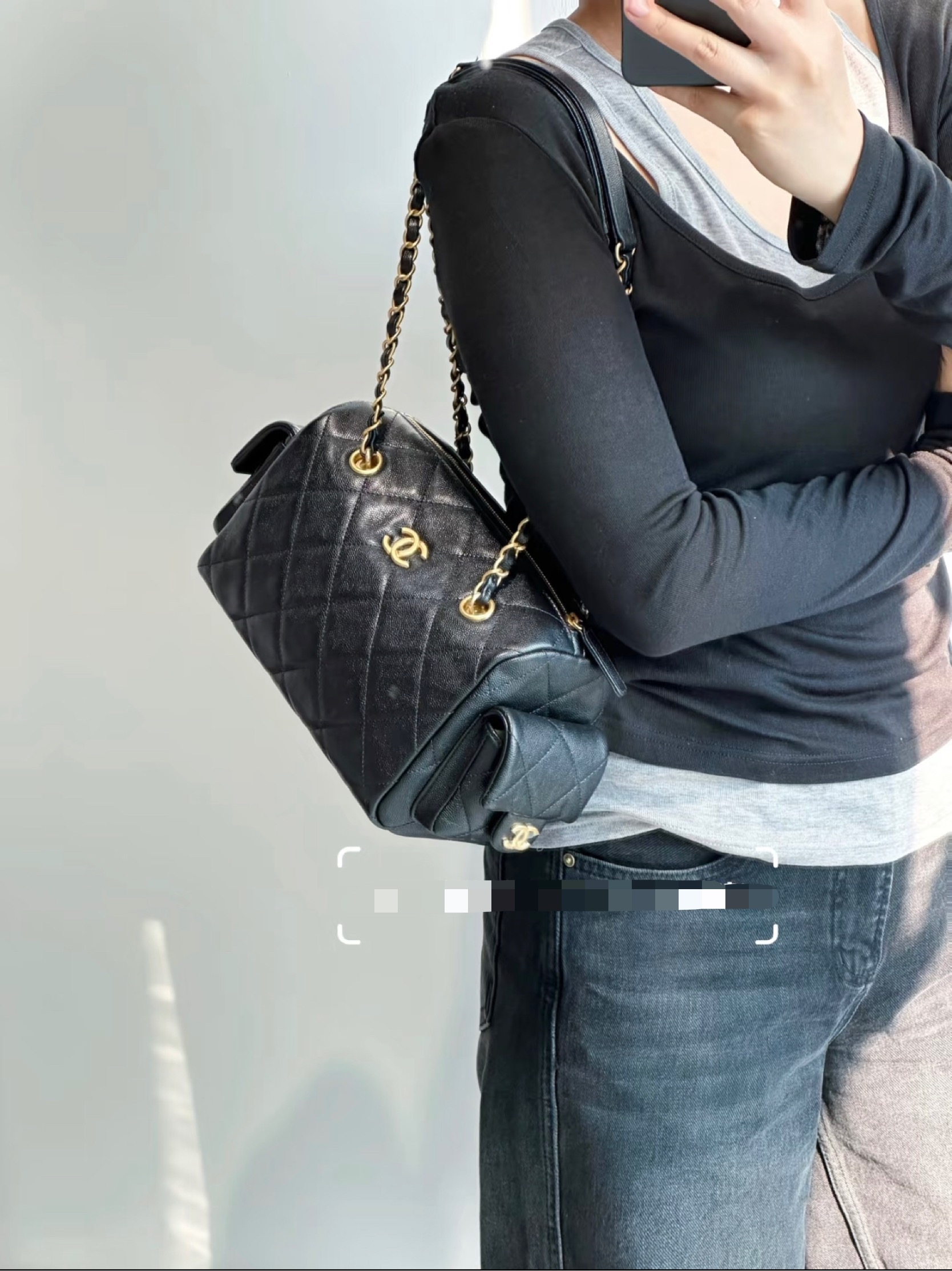  샤 ƆC ⅭＨΑＮＥⅬ ƆC 넬 25FW 볼링백 스몰 체인 투포켓 캐비어  AS5792  15.5*24*11.5cm