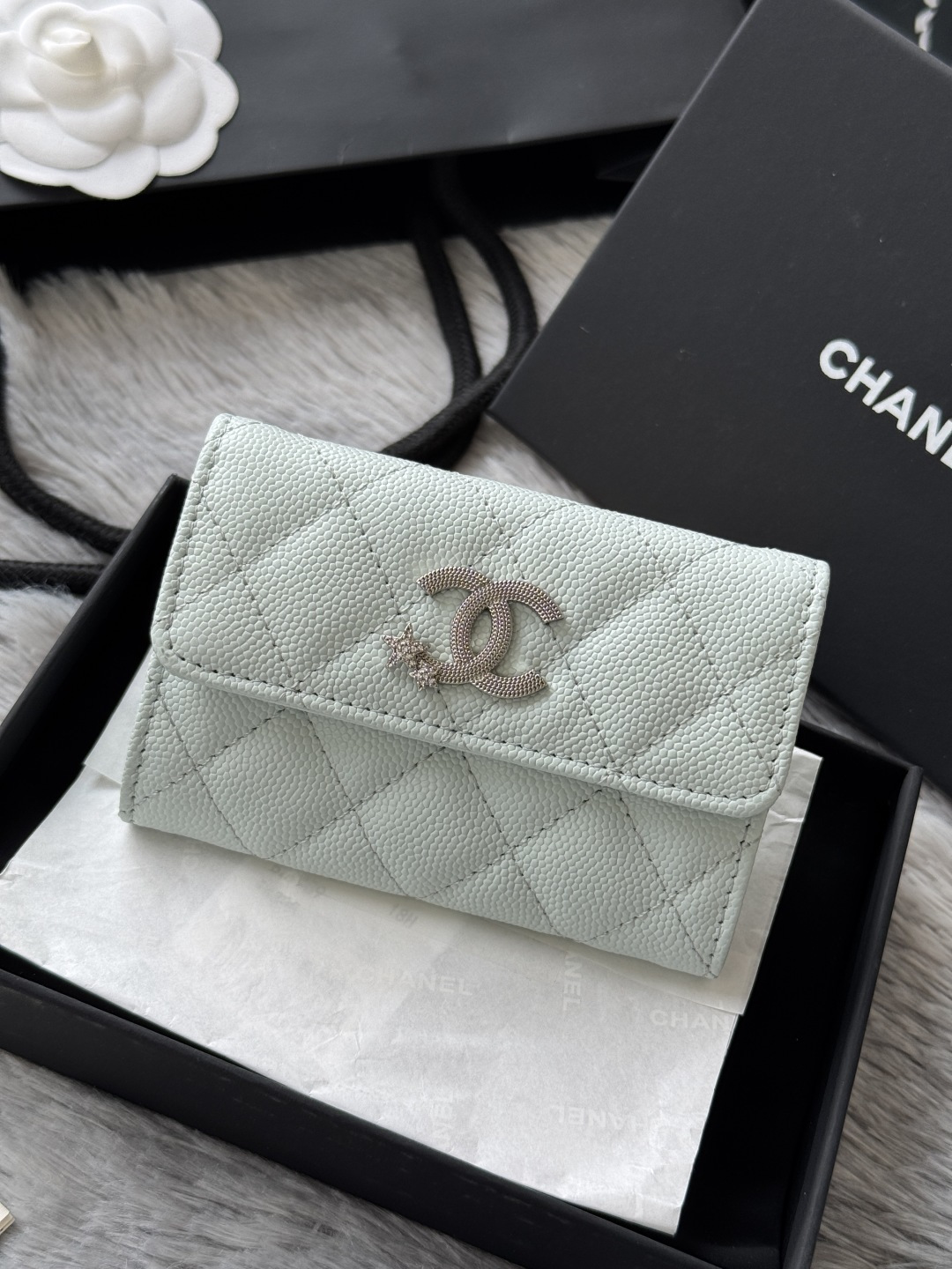 샤 ƆC 넬 25B CC 별 로고 캐비어 카드지갑