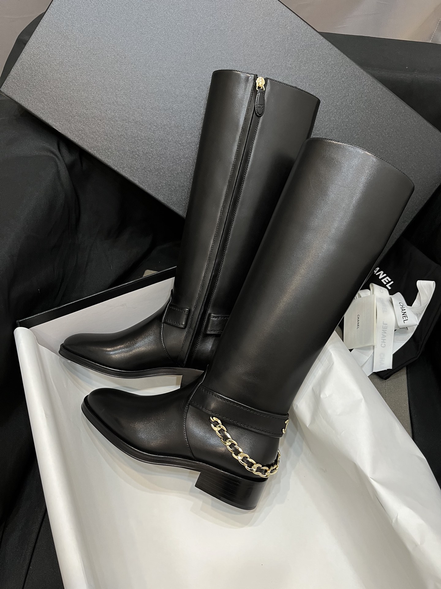 샤 ƆC 넬 체인 라이더 롱부츠  G39171