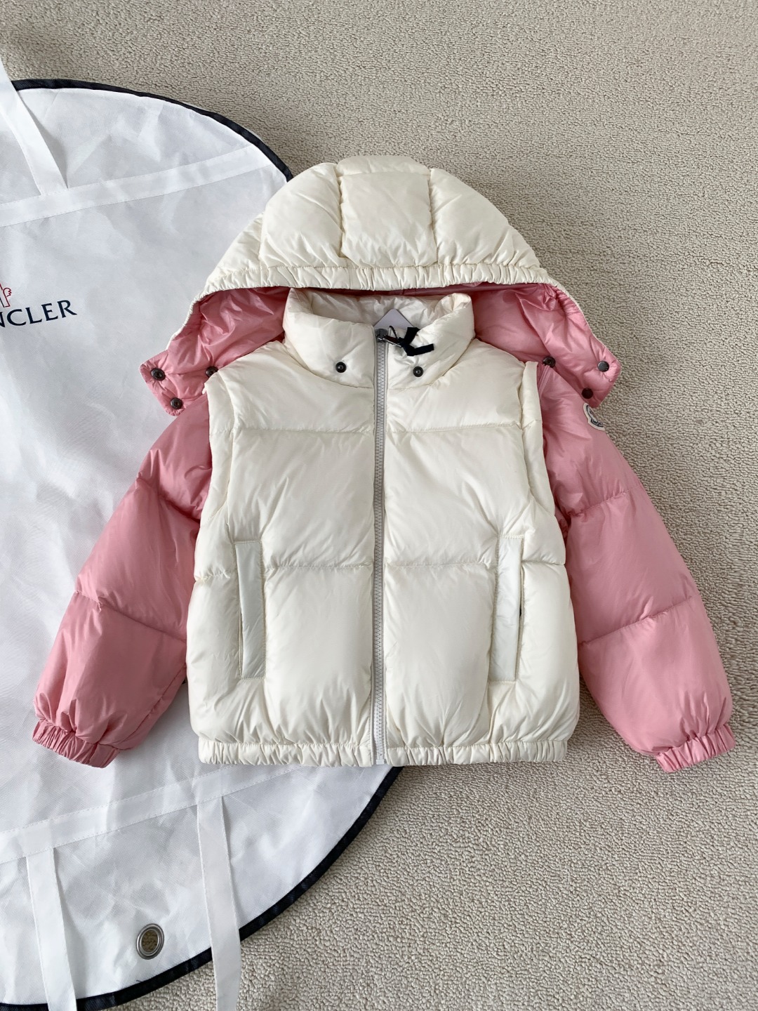 키즈 VANYA 로고 패치 후드 패딩자켓 핑크