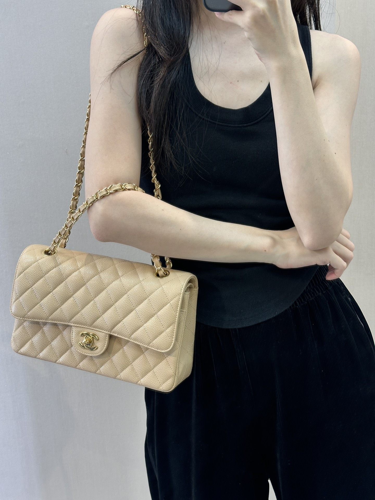  샤 ƆC ⅭＨΑＮＥⅬ ƆC 넬 클래식 캐비어 플랩백 미디움 25cm 112