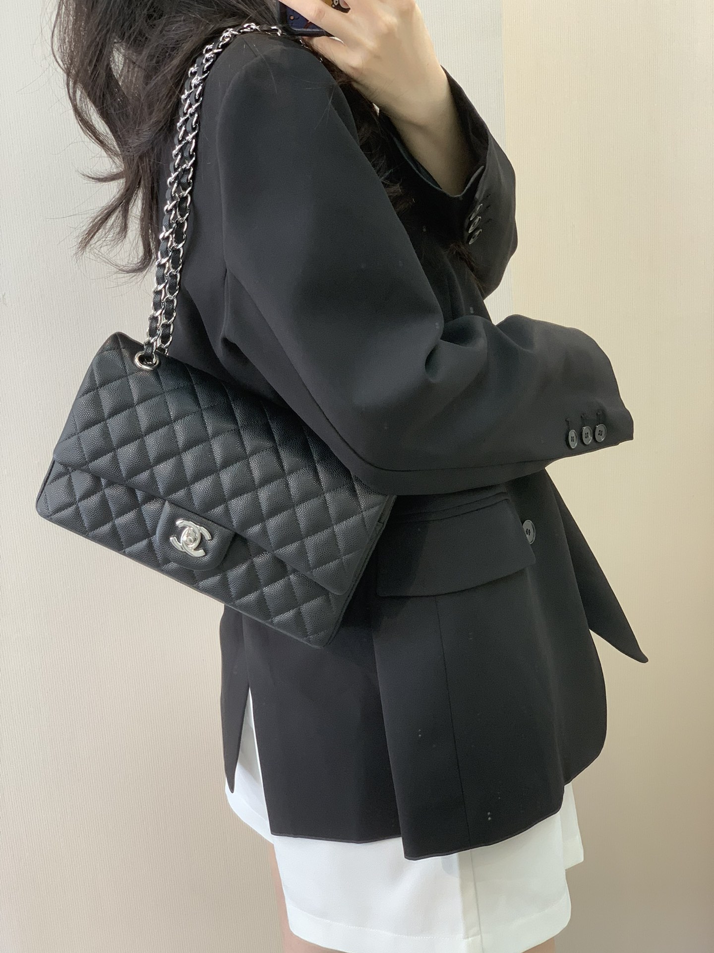  샤 ƆC ⅭＨΑＮＥⅬ ƆC 넬 클래식 캐비어 플랩백 미디움 25cm 112