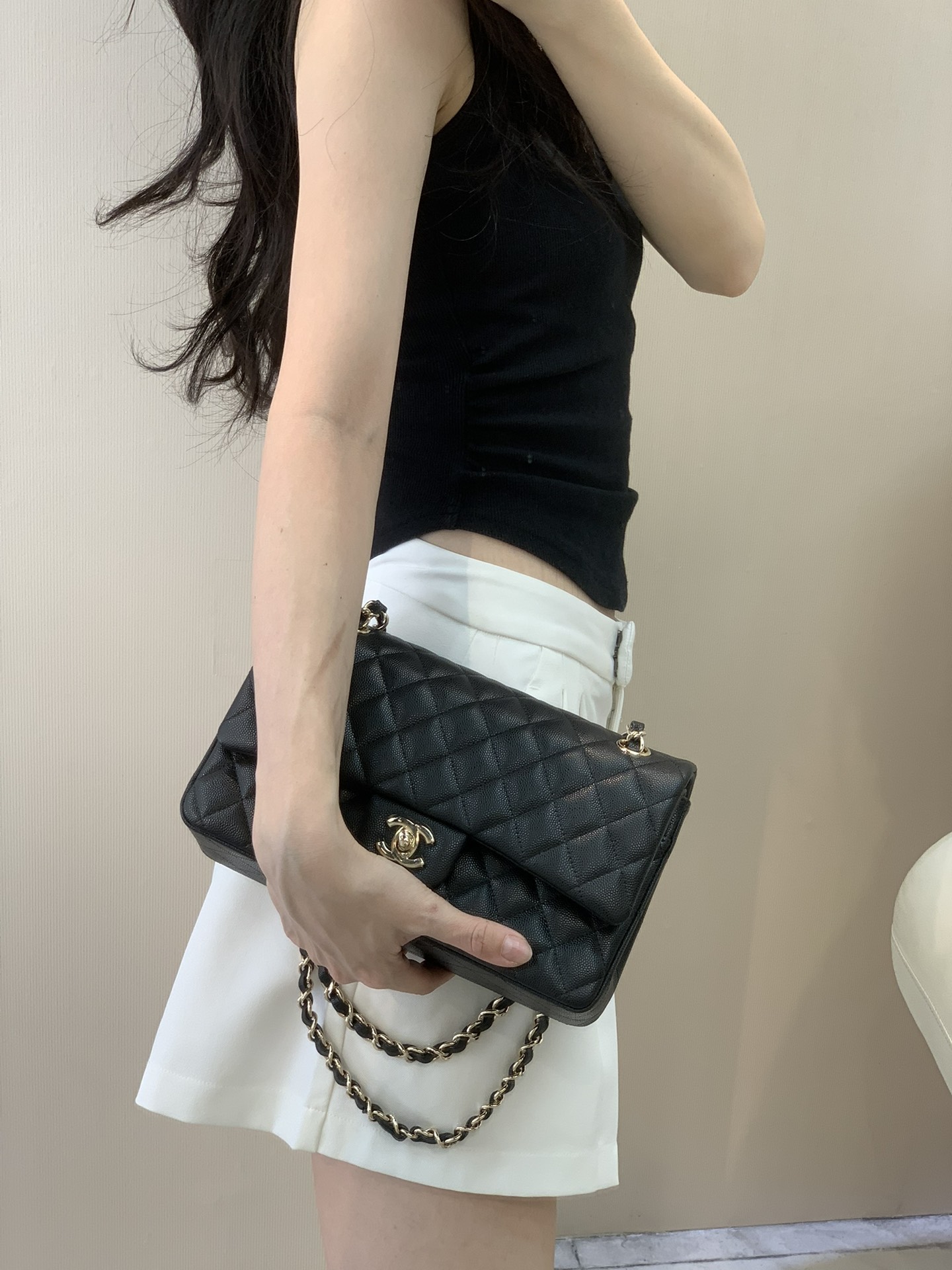  샤 ƆC ⅭＨΑＮＥⅬ ƆC 넬 클래식 캐비어 플랩백 미디움 25cm 112