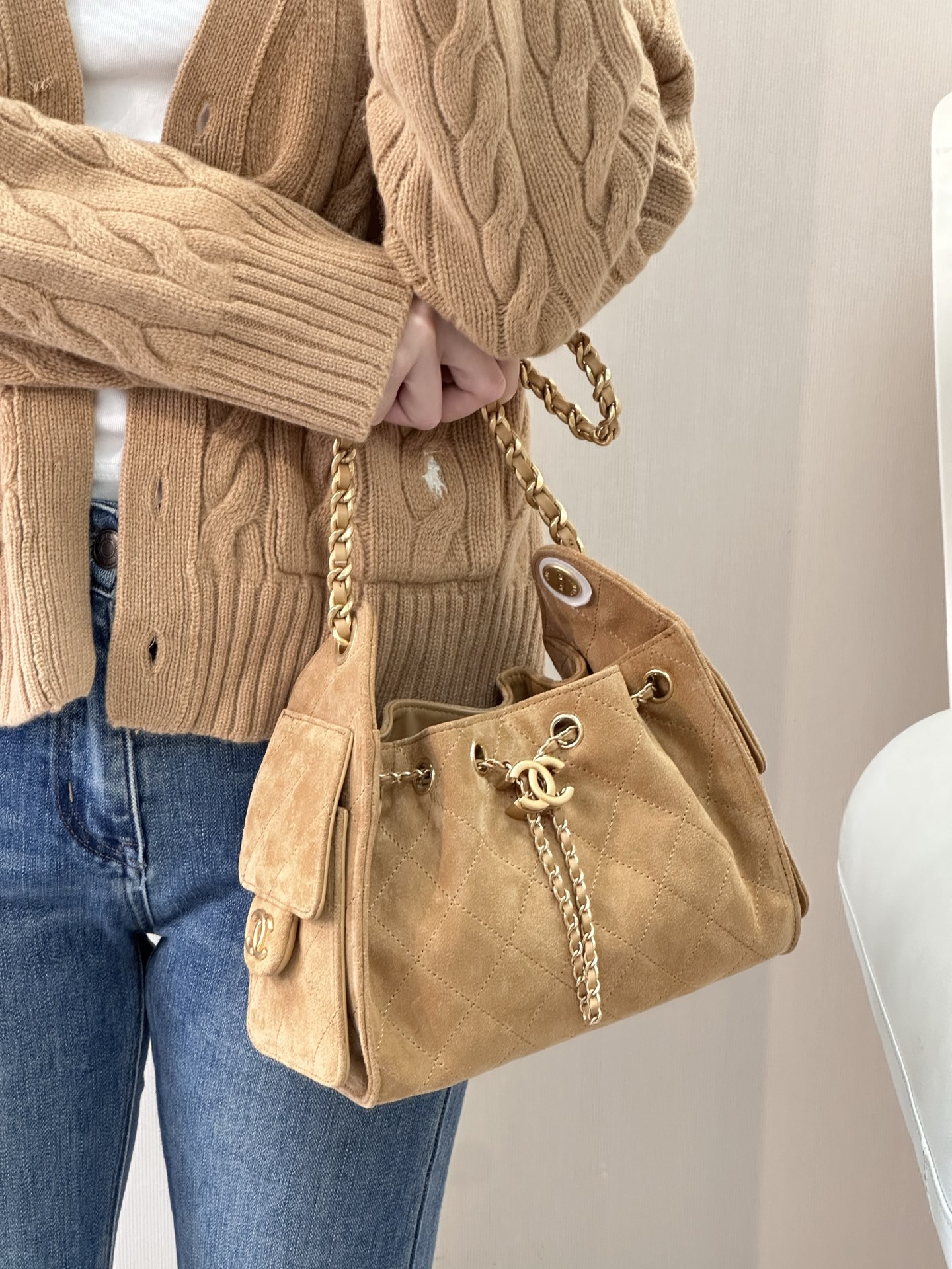 샤 ƆC 넬 25 미니백 스웨이드 메탈릭 카프스킨  AS5631 22-20-12.5cm