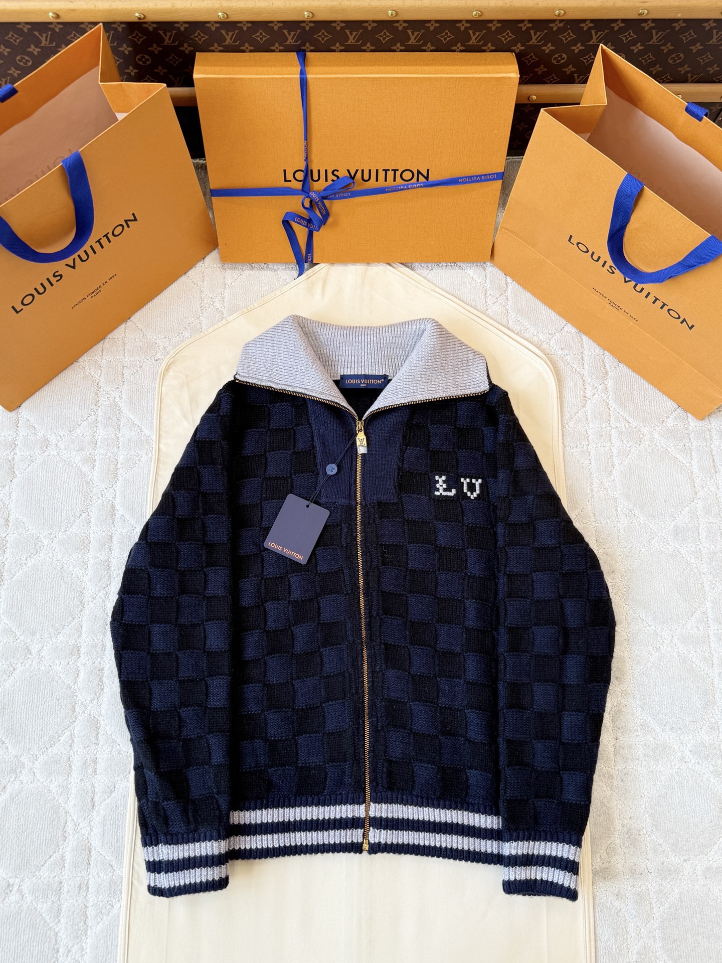 1AJBVL 다미에 니트 블루종