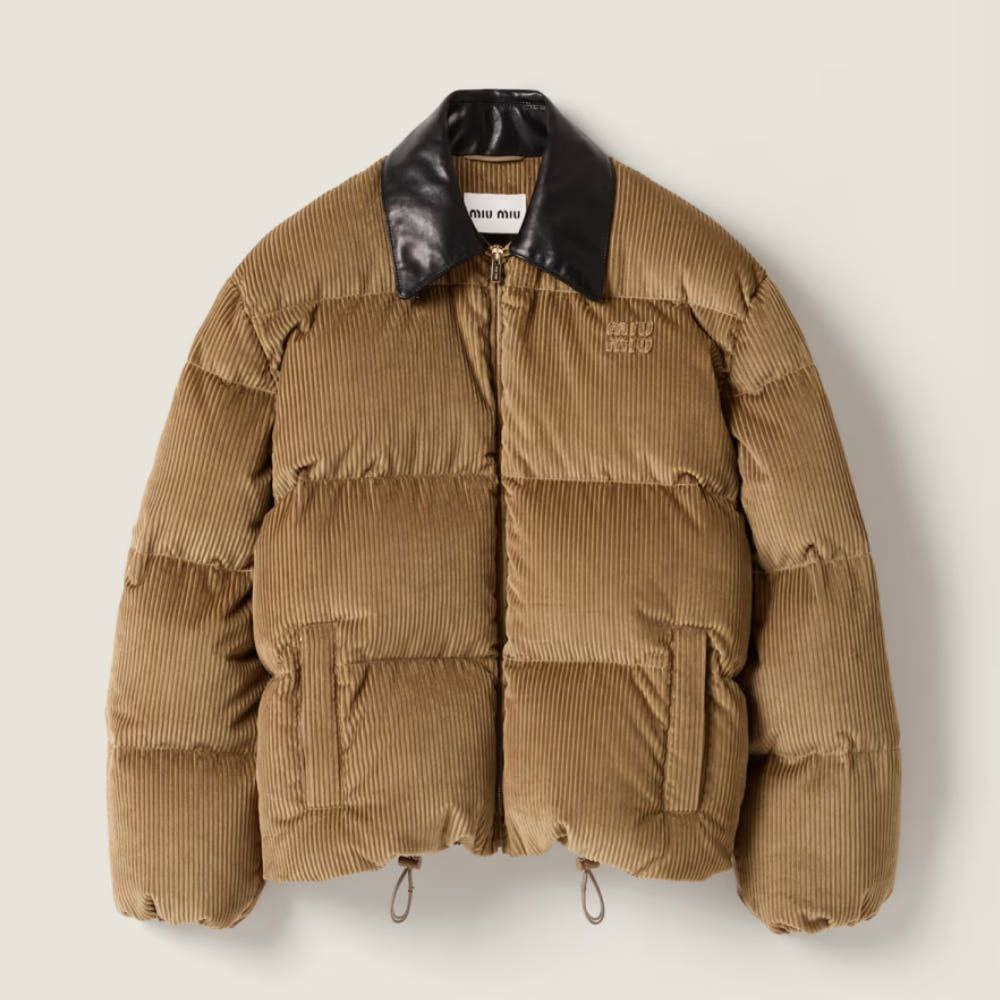 미우 미우 코듀로이 앤 나파 레더 다운 자켓