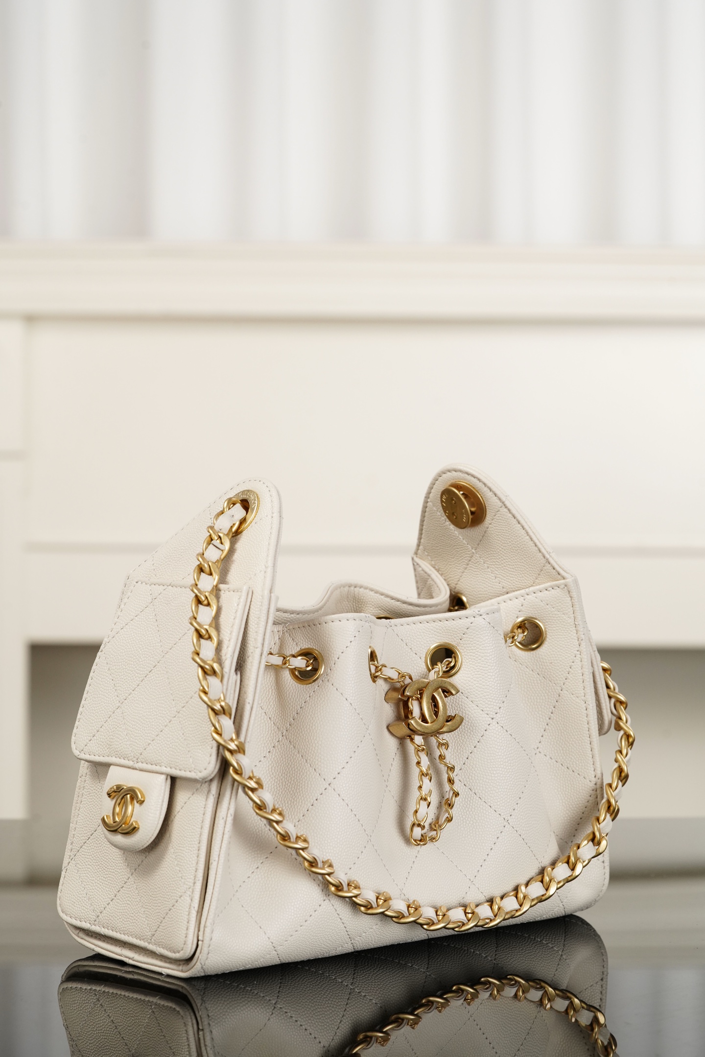 샤 ƆC 넬 26 미니백 스웨이드 메탈릭 카프스킨  AS5631 22-20-12.5cm