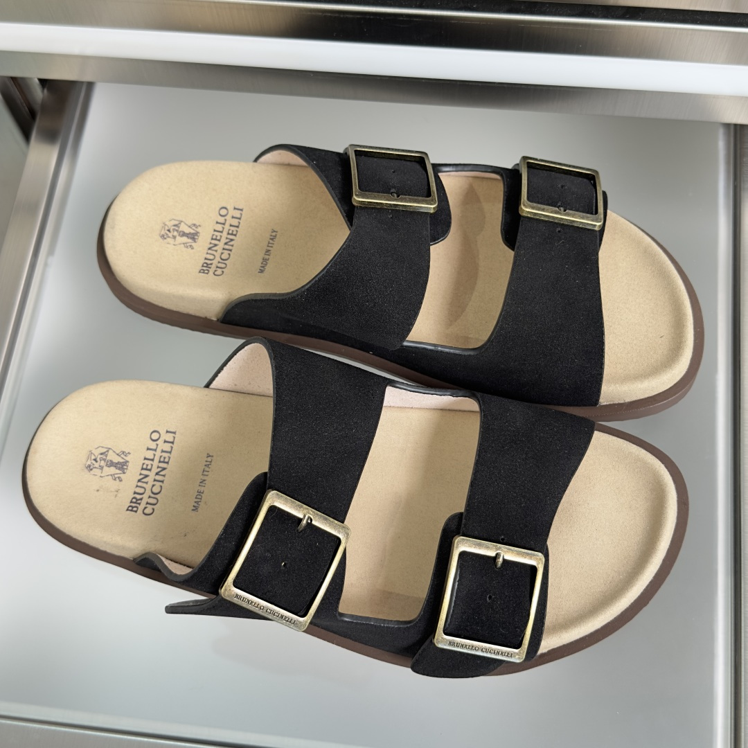 브루넬로 쿠치넬리 스웨이드 슬라이드