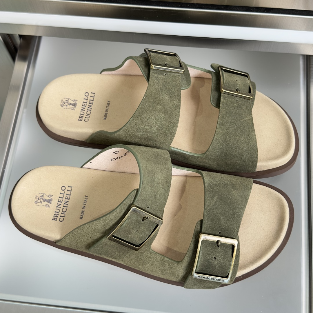 브루넬로 쿠치넬리 스웨이드 슬라이드