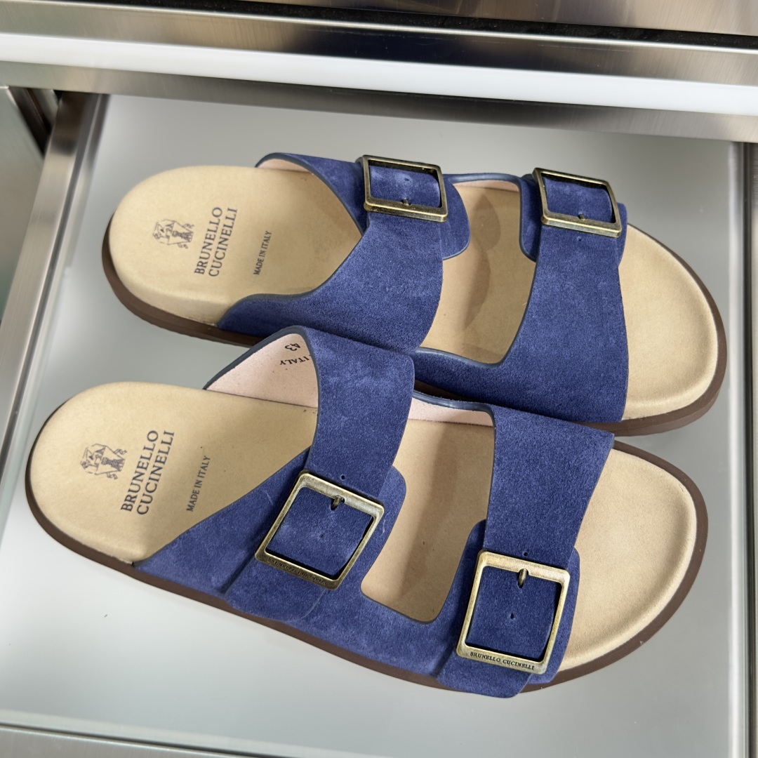 브루넬로 쿠치넬리 스웨이드 슬라이드