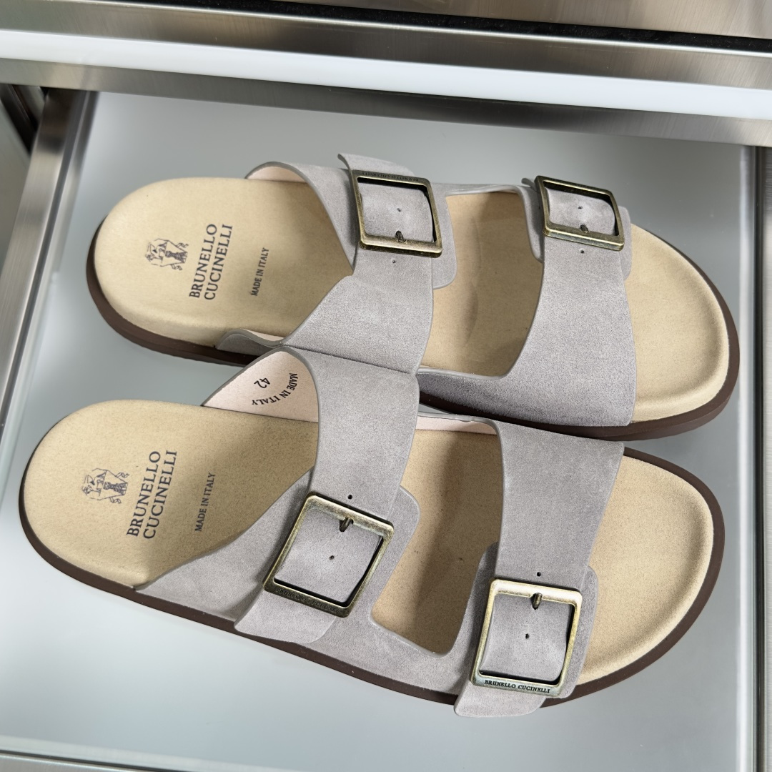 브루넬로 쿠치넬리 스웨이드 슬라이드