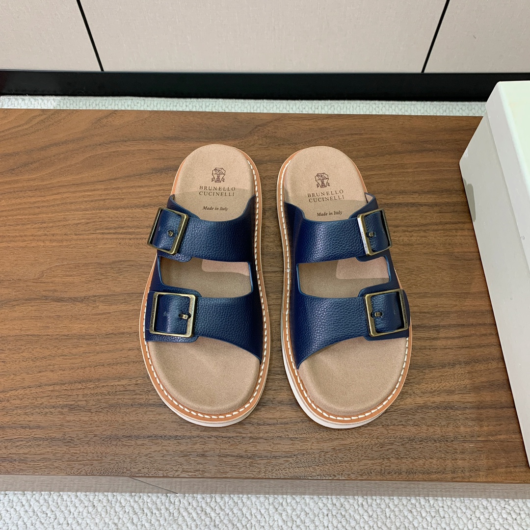 브루넬로 쿠치넬리 스웨이드 슬라이드