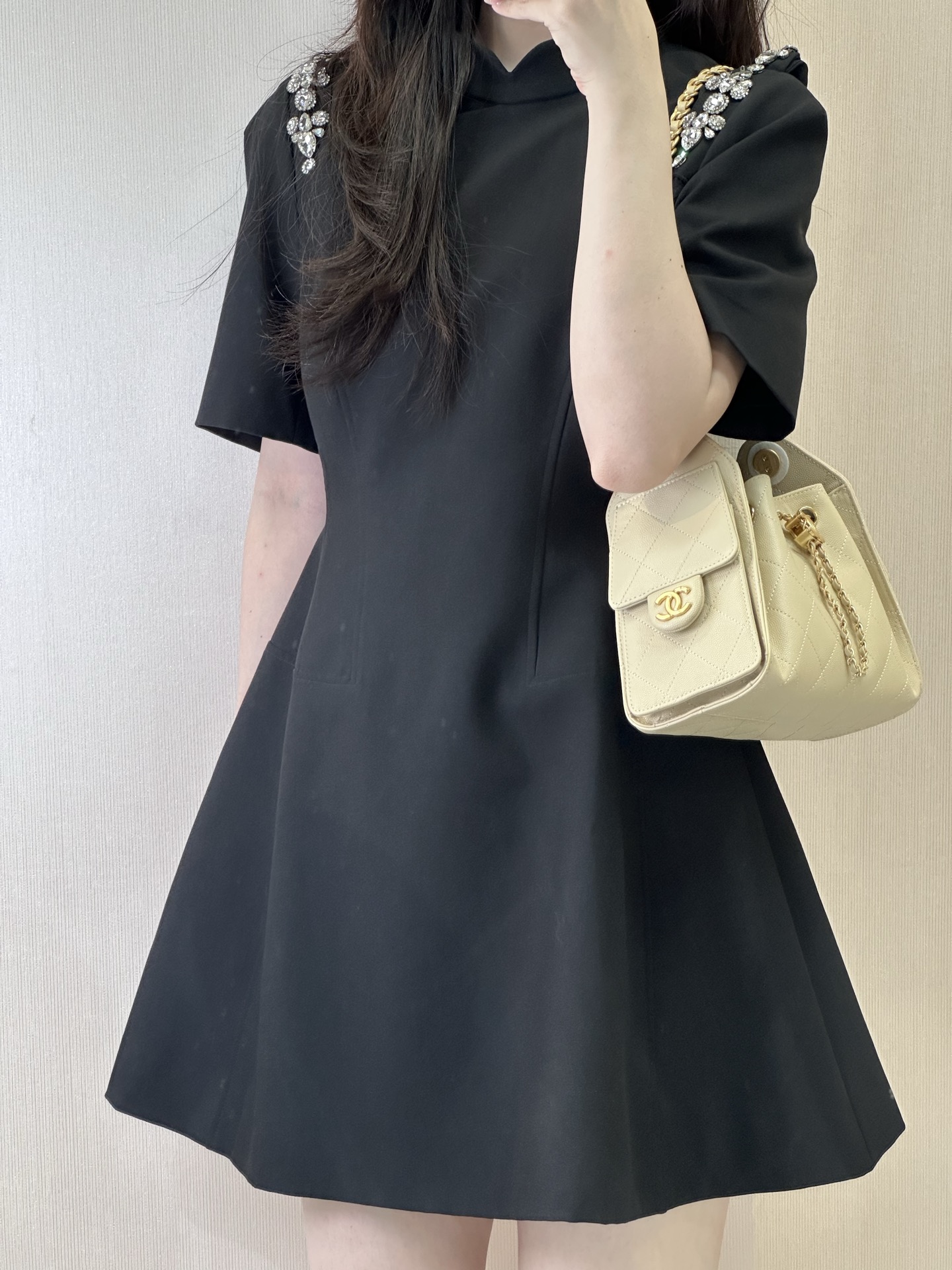 샤 ƆC 넬 26 미니백 스웨이드 메탈릭 카프스킨  AS5631 22-20-12.5cm